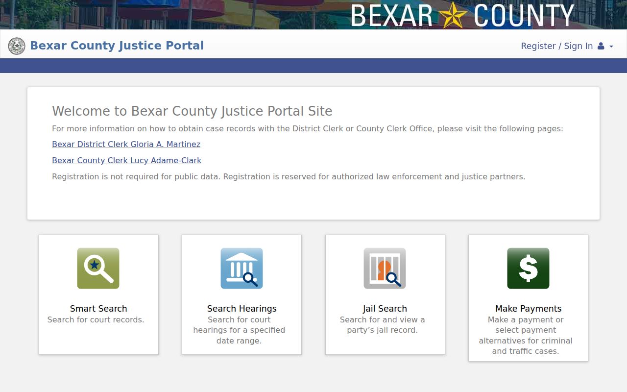 San Antonio residents directory Bexar justice portal search controls