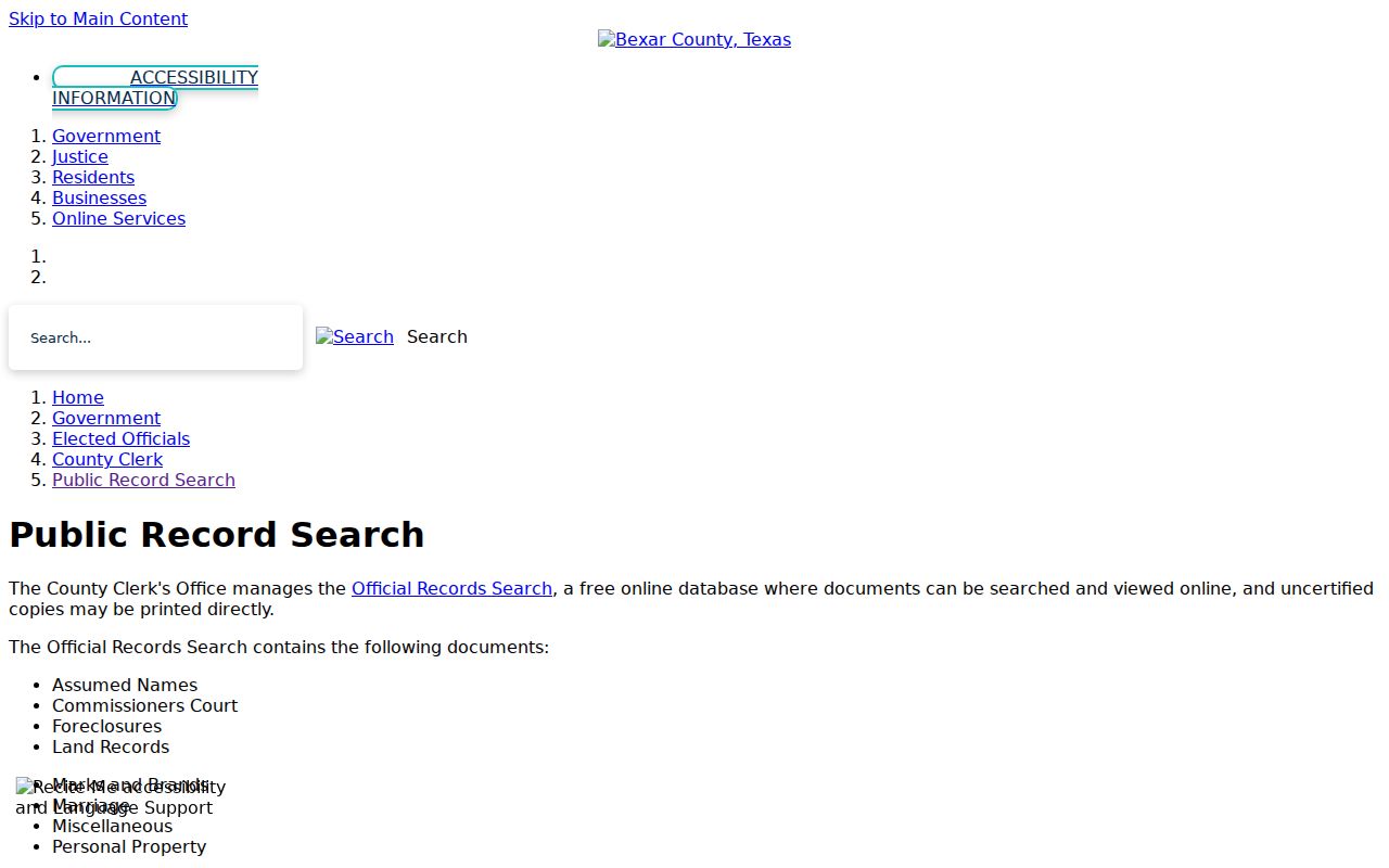 San Antonio residents directory Bexar County public record search information