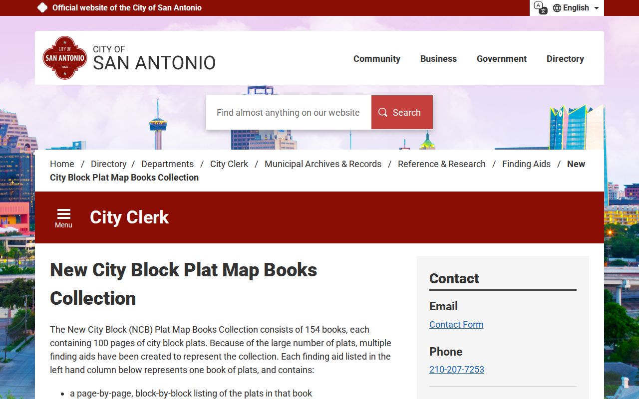 San Antonio neighbors City Archives plat map finding aid