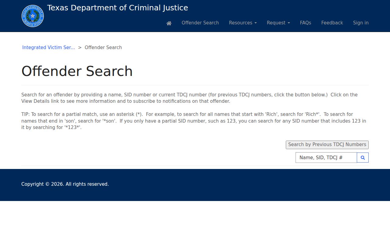 San Antonio resident lookup using the Texas TDCJ offender search
